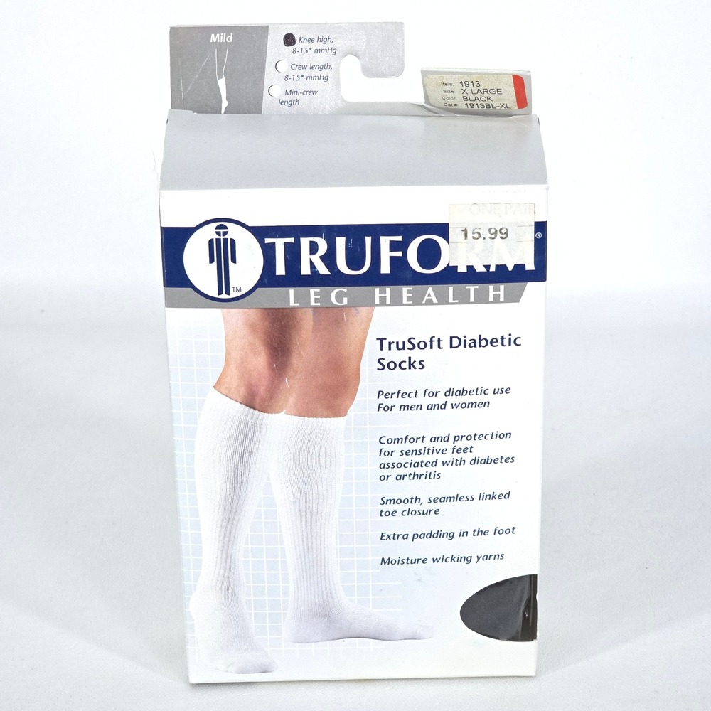 Truform Leg Health TruSoft Diabetic Socks Extra Large Black 8-15mmHg Compression